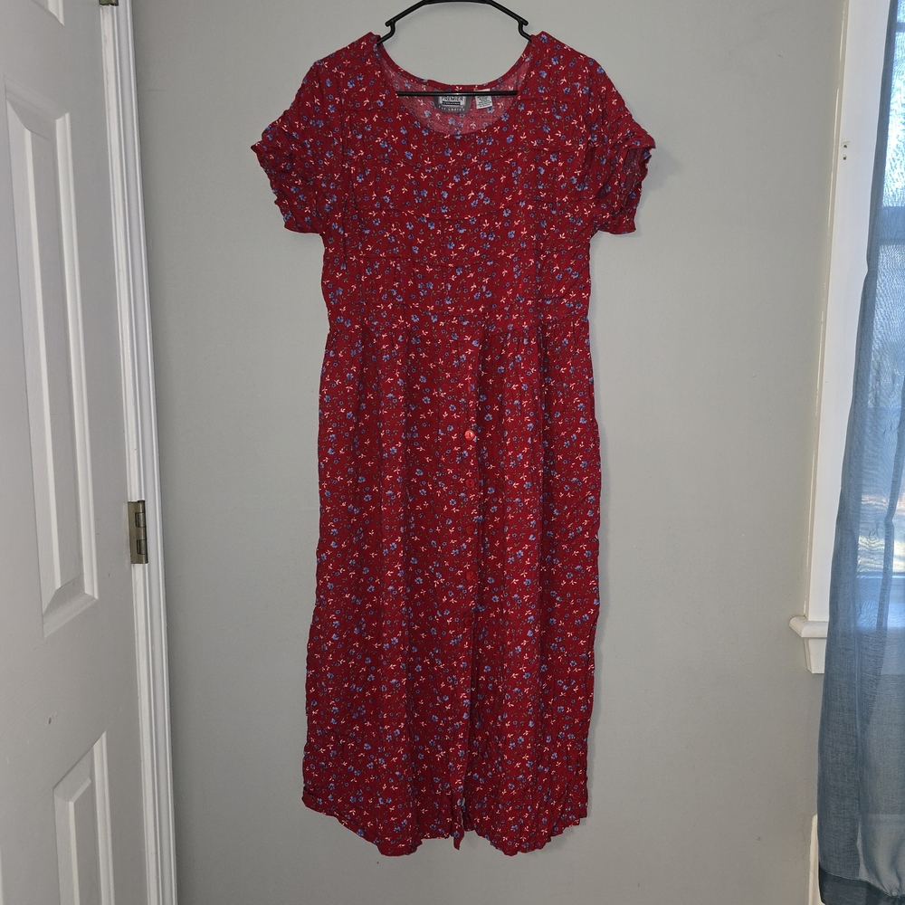 🌟 Premier International Red Floral Dress (Missing Bottom Button)